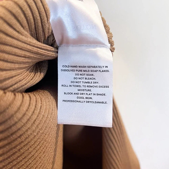 Oroton Tan One Sleeve Asymmetric Knit Stretchy Designer Midi Dress Medium NWT - Picture 9 of 10